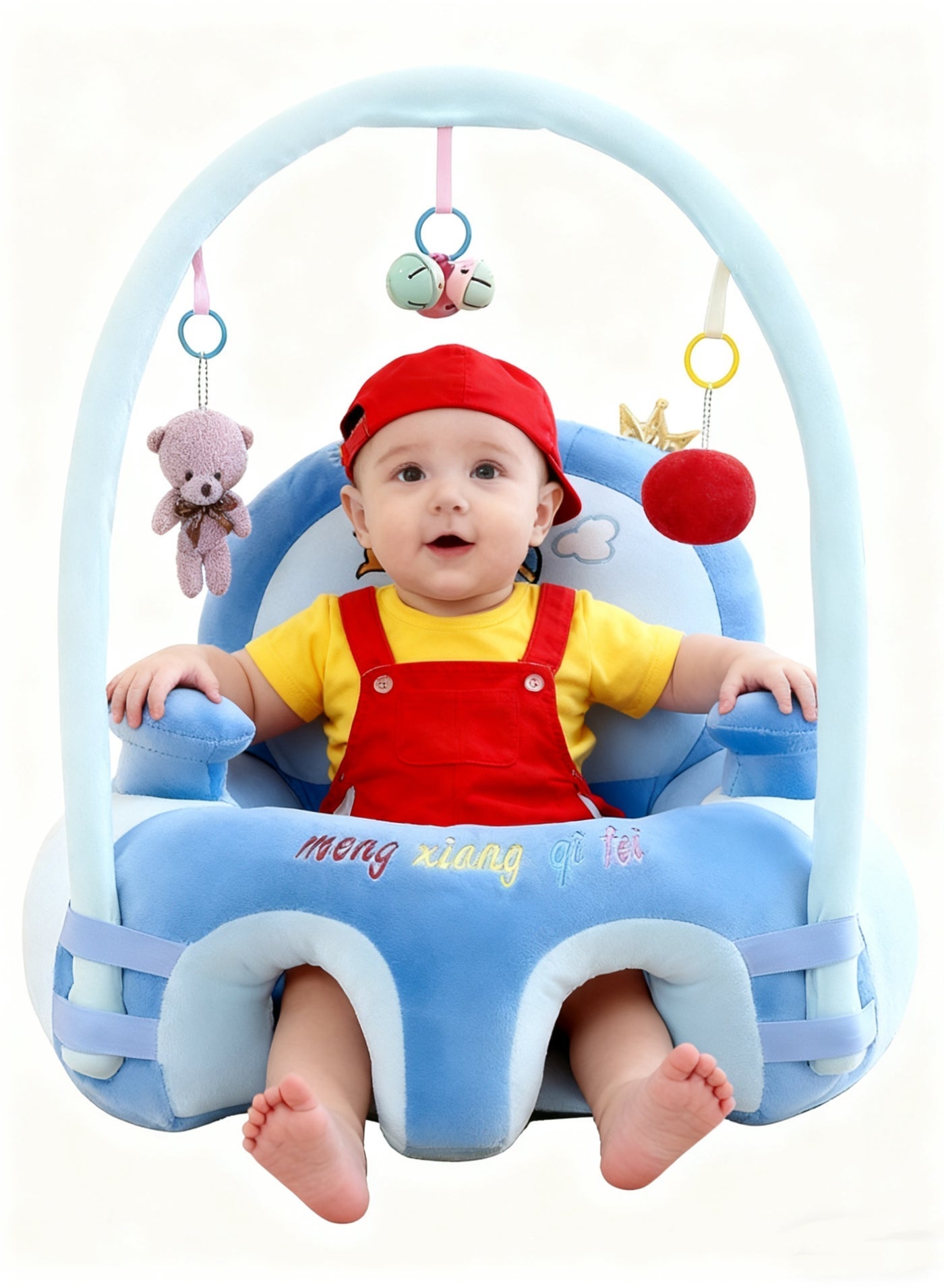 Baby Sofa Learn Sitting Chair With Toys Rack, Nursery Sit Support Plush Seat, Soft Hugging Pillow Cushion, Infant Floor Seats, Non-slip Armchair, Cartoon Animal Design, Gift for Kids Boys Girls