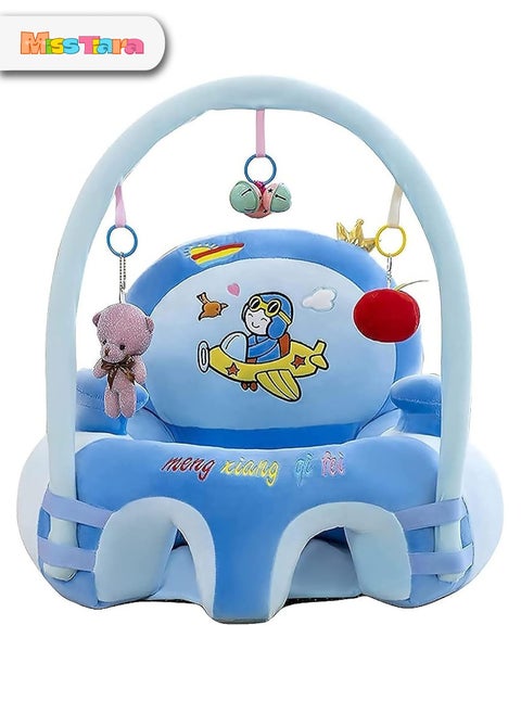 Baby Sofa Learn Sitting Chair With Toys Rack, Nursery Sit Support Plush Seat, Soft Hugging Pillow Cushion, Infant Floor Seats, Non-slip Armchair, Cartoon Animal Design, Gift for Kids Boys Girls