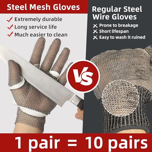 Schwer ProGuard-X Highest Level Cut Resistant Stainless Steel Metal Mesh Chainmail Glove PM5201 Butcher Glove for Meat Cutting Food Processing Knife Sharpening Oyster Shucking Kitchen Fish Fillet, L - Image 3
