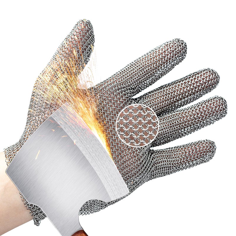 Schwer ProGuard-X Highest Level Cut Resistant Stainless Steel Metal Mesh Chainmail Glove PM5201 Butcher Glove for Meat Cutting Food Processing Knife Sharpening Oyster Shucking Kitchen Fish Fillet, L - Image 4