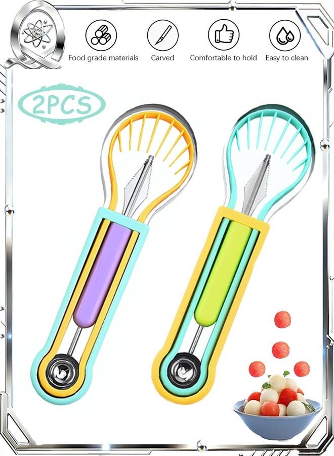Quantum 2 PCS Melon Baller Scoop Set, 3-in-1 Stainless Steel Fruit Carving Tool Set, Fruit Carving Tools for Dig Pulp Separator - Image 1