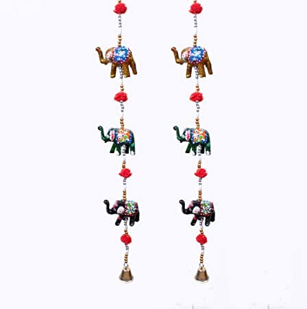 AIVIK Home Dcor Paper Mache Elephant Door Hangings for Main Door Living Rooms Rajasthani Handicraft Wall Hanging Screen ToranBandhanwar latkan Multicolour Pair Ladi Set of 5 Piece - Image 2
