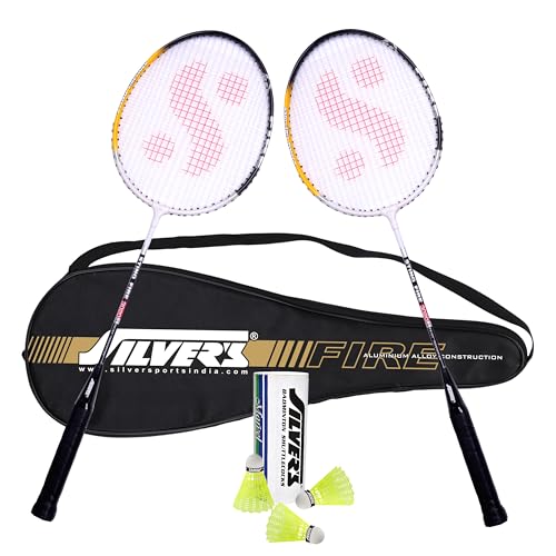Silvers Silver's Aluminium Fire Badminton Kit (2 Racquets with Full Cover, 1 Box Shuttlecock Pack of 3) Black, Aluminium, FIRE Combo 2 with Nylon Shuttle, Black/White - Image 1