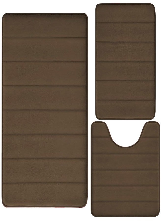 AINAHYVA Bathroom Rugs Set 3 Piece, Memory Foam Bath Rugs, Non Slip Washable Bathroom Rug Set, Extra Soft Absorbent Bath Mats with U-Shaped Toilet Rug, Coffee - Image 1