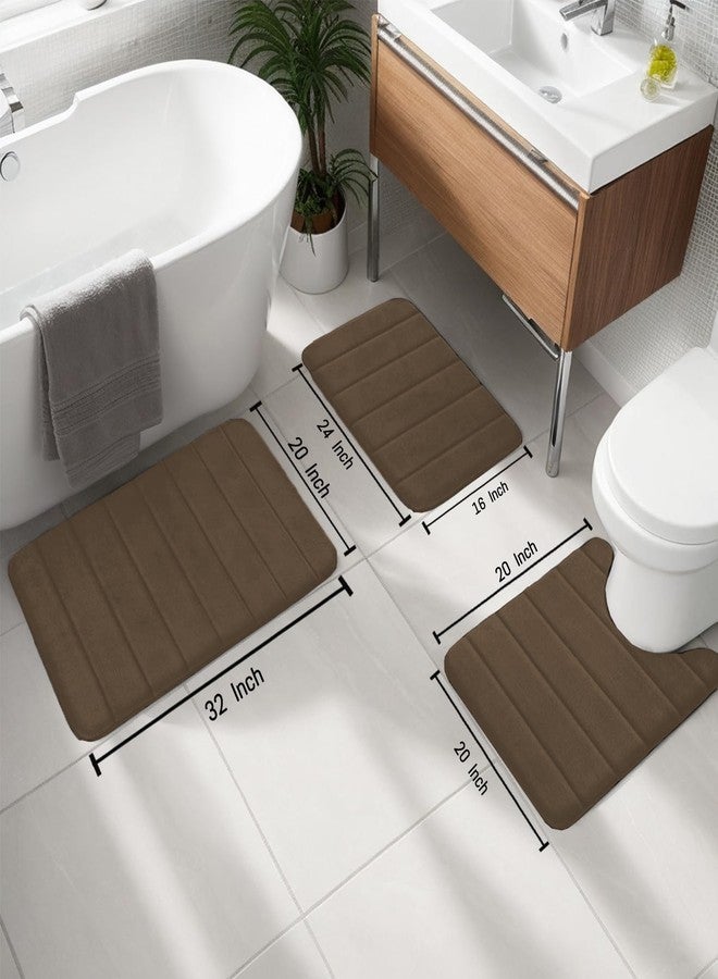 AINAHYVA Bathroom Rugs Set 3 Piece, Memory Foam Bath Rugs, Non Slip Washable Bathroom Rug Set, Extra Soft Absorbent Bath Mats with U-Shaped Toilet Rug, Coffee - Image 2