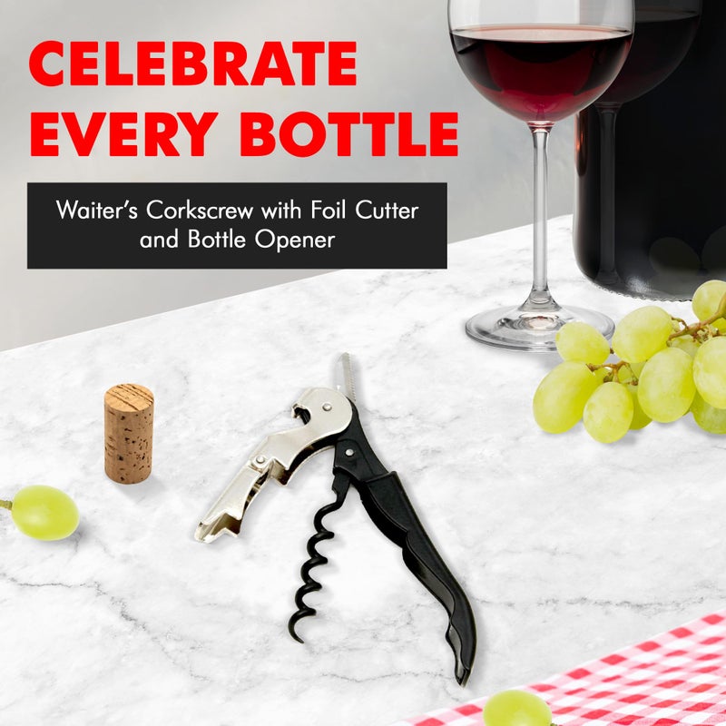 Chef Craft Select Waiters Corkscrew with Foil Cutter and Bottle Opener, 5 inches in Length, Stainless Steel/Black - Image 2