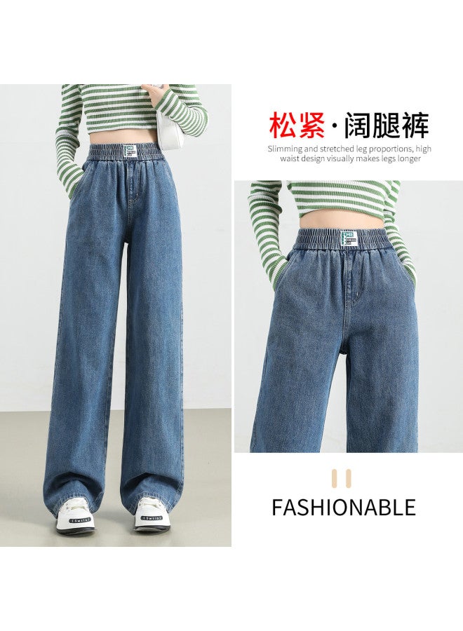 TonLion Summer Thin High-waisted Slimming Elastic Waist Youthful Jeans Loose Casual Minimalist Versatile Wide-leg Pants - Image 3