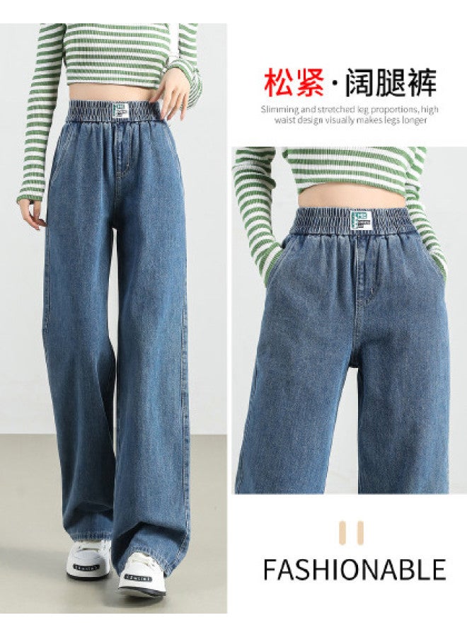 TonLion Summer Thin High-waisted Slimming Elastic Waist Youthful Jeans Loose Casual Minimalist Versatile Wide-leg Pants - Image 1