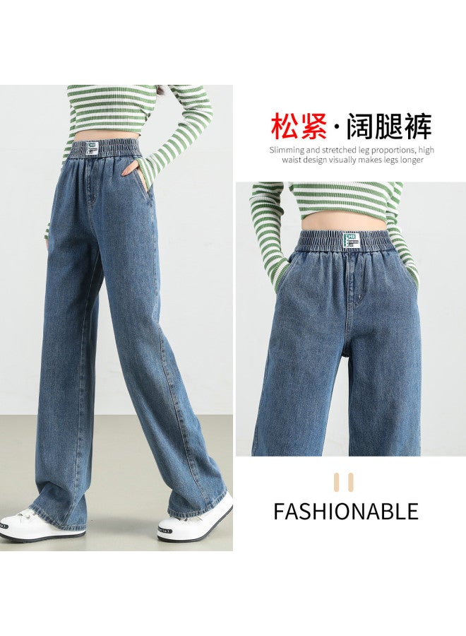 TonLion Summer Thin High-waisted Slimming Elastic Waist Youthful Jeans Loose Casual Minimalist Versatile Wide-leg Pants - Image 5