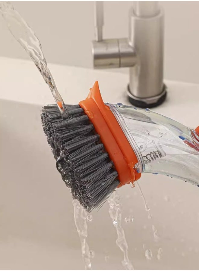 HOMESTAR Press-To-Dispense Orange Pot Scrubber | PET Bristles Non-Scratch Design | Anti-Splash & Anti-Slip Handle | Dual Brush Heads For Deep Cleaning | Hanging Storage Space Saver | Perfect For Non-Stick/Stainless Pans | Dishwasher Safe Material | Must-Have Kitchen Cleaning Tool - Image 4