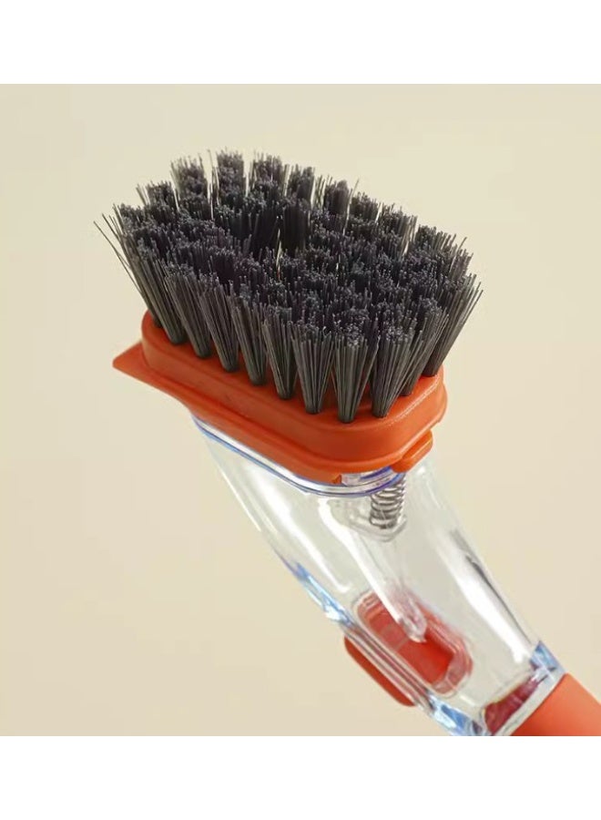 HOMESTAR Press-To-Dispense Orange Pot Scrubber | PET Bristles Non-Scratch Design | Anti-Splash & Anti-Slip Handle | Dual Brush Heads For Deep Cleaning | Hanging Storage Space Saver | Perfect For Non-Stick/Stainless Pans | Dishwasher Safe Material | Must-Have Kitchen Cleaning Tool - Image 3