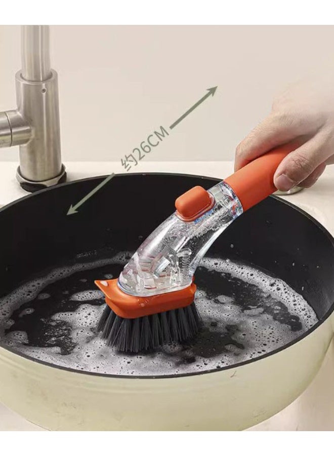 HOMESTAR Press-To-Dispense Orange Pot Scrubber | PET Bristles Non-Scratch Design | Anti-Splash & Anti-Slip Handle | Dual Brush Heads For Deep Cleaning | Hanging Storage Space Saver | Perfect For Non-Stick/Stainless Pans | Dishwasher Safe Material | Must-Have Kitchen Cleaning Tool - Image 1