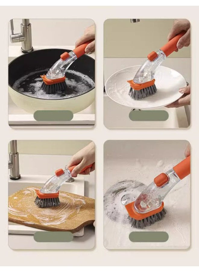 HOMESTAR Press-To-Dispense Orange Pot Scrubber | PET Bristles Non-Scratch Design | Anti-Splash & Anti-Slip Handle | Dual Brush Heads For Deep Cleaning | Hanging Storage Space Saver | Perfect For Non-Stick/Stainless Pans | Dishwasher Safe Material | Must-Have Kitchen Cleaning Tool - Image 5