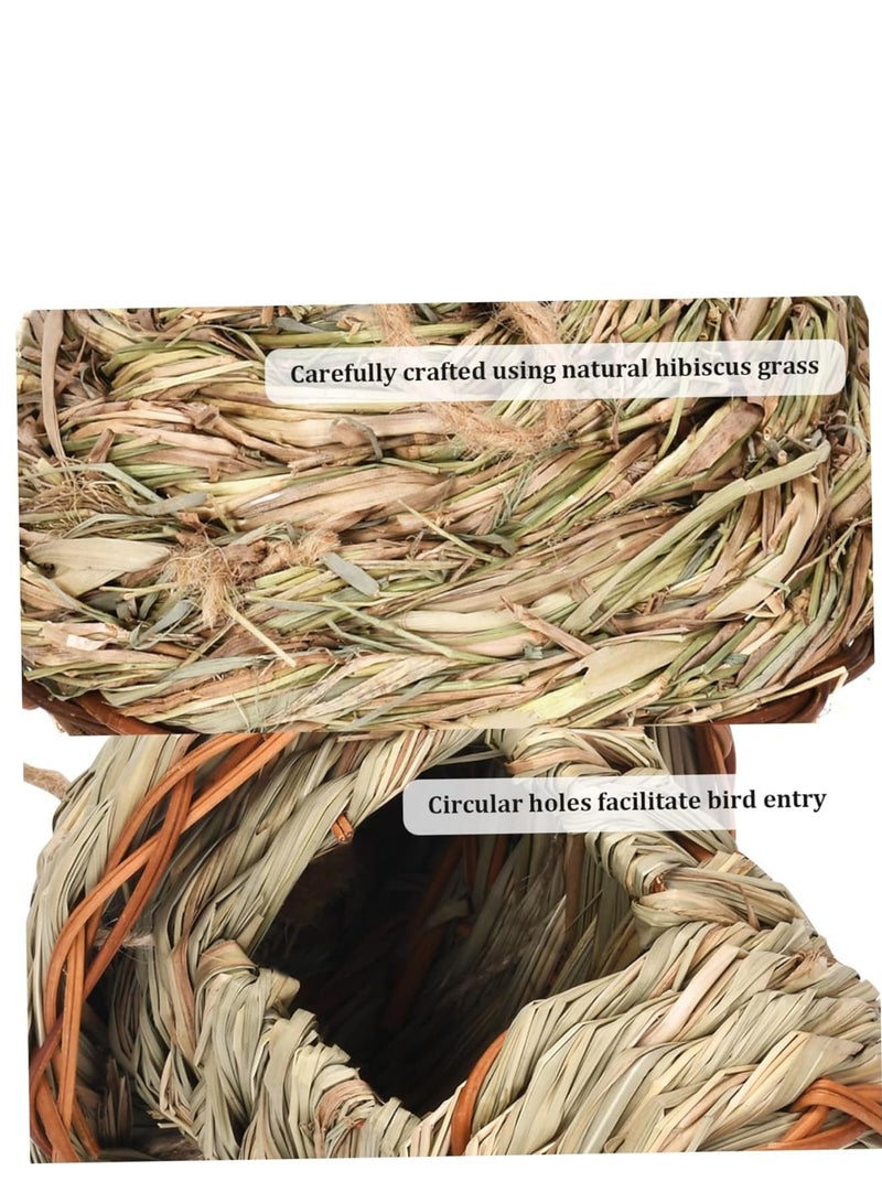 Suntown Hummingbird House 2Pcs Hanging Hummingbird Nest Natural Straw Braided Bird Hut Mushrooms-Shaped Protective Bird House for Outdoors - Image 3