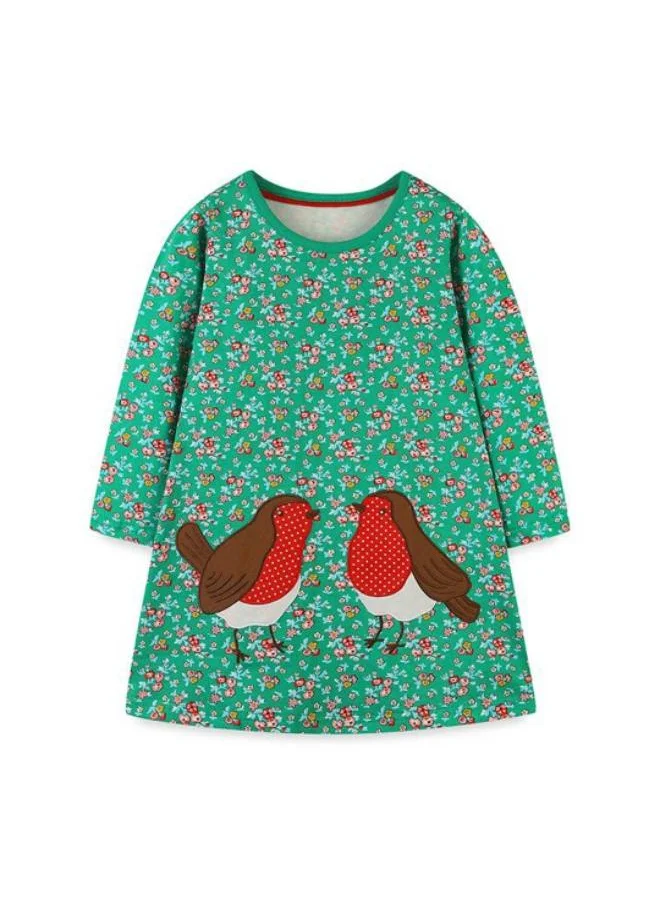 YUNIQEE Green A-Line Crew Neck Floral Dress