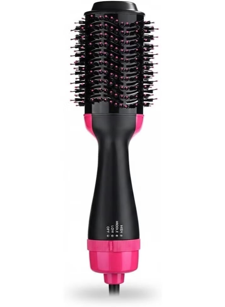 JUE-FISH 4-in-1 Hot Air Brush Hair Dryer & Volumizer with Ionic Technology – Professional Blow Dryer & Straightener for Smooth & Shiny Styling – Black & Pink - Image 1