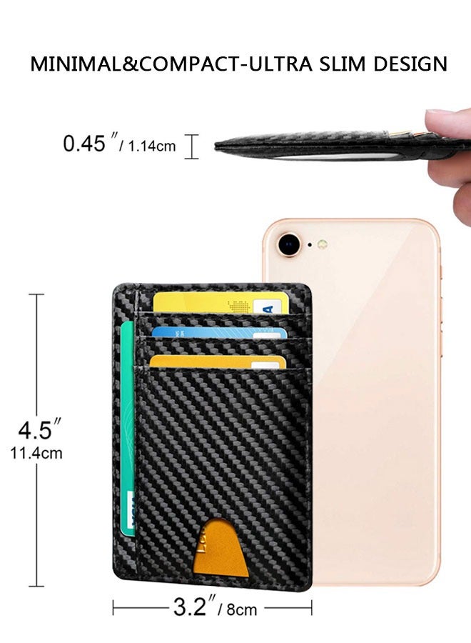 وهاواي Minimalist Wallet Leather, Slim Wallet for Men Women, Credit Card Holder Wallet, RFID Blocking Front Pocket Wallet Carbon Fiber Texture  - Image 3