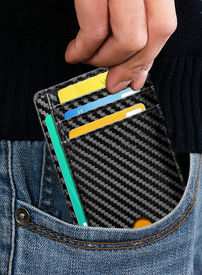 وهاواي Minimalist Wallet Leather, Slim Wallet for Men Women, Credit Card Holder Wallet, RFID Blocking Front Pocket Wallet Carbon Fiber Texture  - Image 4