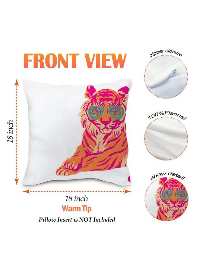 Nvotell Preppy Tiger Pillow Covers - Preppy Tiger Pillow Cases, Preppy Tiger Throw Pillow Covers 18x18, Pink and Orange Throw Pillow Covers - Image 5