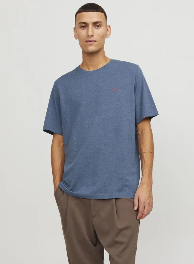 JACK & JONES Solid Crew Neck T-Shirt with Logo Detail