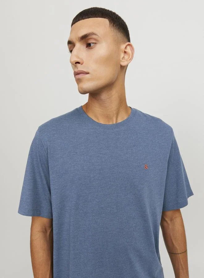 JACK & JONES Solid Crew Neck T-Shirt with Logo Detail