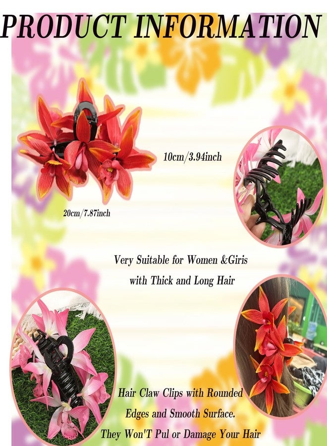 OCOUYVD Artificial Flower Hair Clips for Women Accessories for fall decor Thin Thick Hair Orchid Non-Slip Hawaiian Hair Flower Clip, Large Plumeria Banana Cute Beach Hair Accessories (Orchid Orange) - Image 2