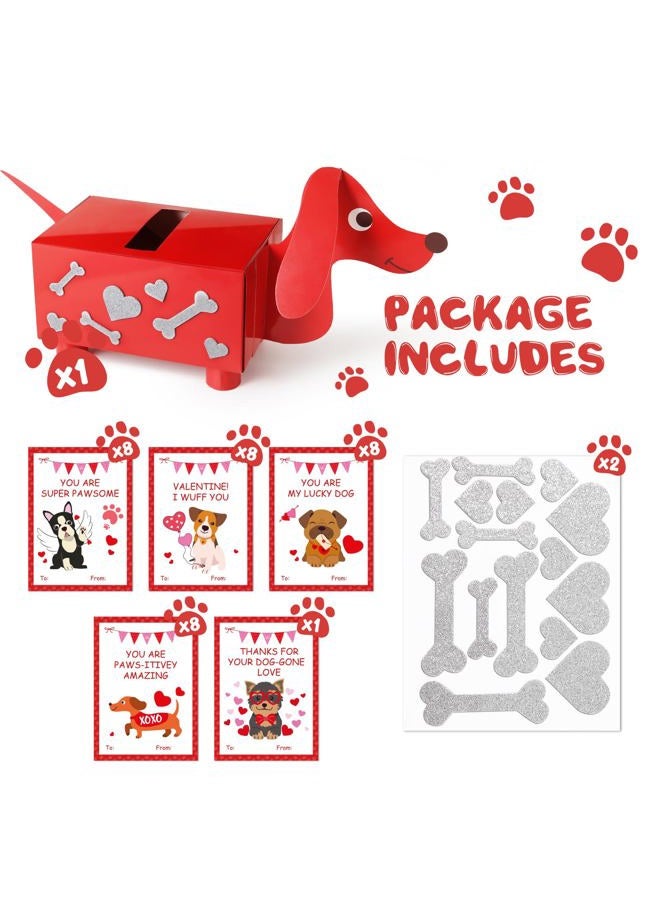 TooyBing Valentines Day Boxes for Kids Classroom, 33 Pack Valentines Day Cards for Kids School with DIY Dog Puppy Mailbox for Class Cards Exchange, Craft Party Favor for Boy Girl, 1 Teacher Card Contained - Image 2