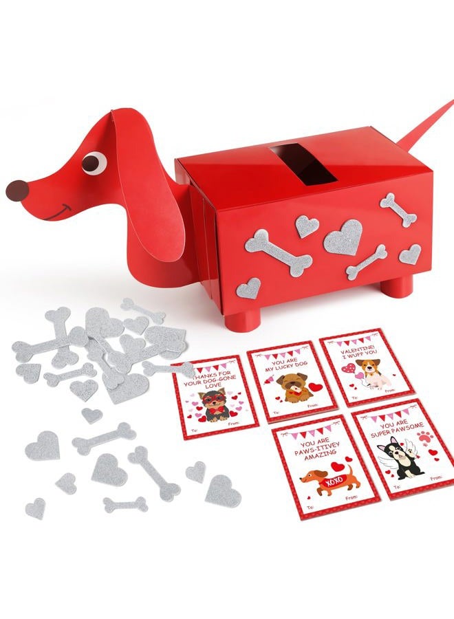 TooyBing Valentines Day Boxes for Kids Classroom, 33 Pack Valentines Day Cards for Kids School with DIY Dog Puppy Mailbox for Class Cards Exchange, Craft Party Favor for Boy Girl, 1 Teacher Card Contained - Image 1