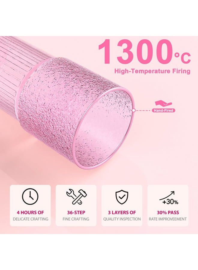Luiaiog 20oz Glass Cups with Lids and Straws - Set of 4 Reusable Tumblers, Thickened Shatter-Resistant Glass, Ideal for Iced Coffee, Smoothies, Cocktails, Juices - Elegant & Durable Drinkware (Pink) - Image 5