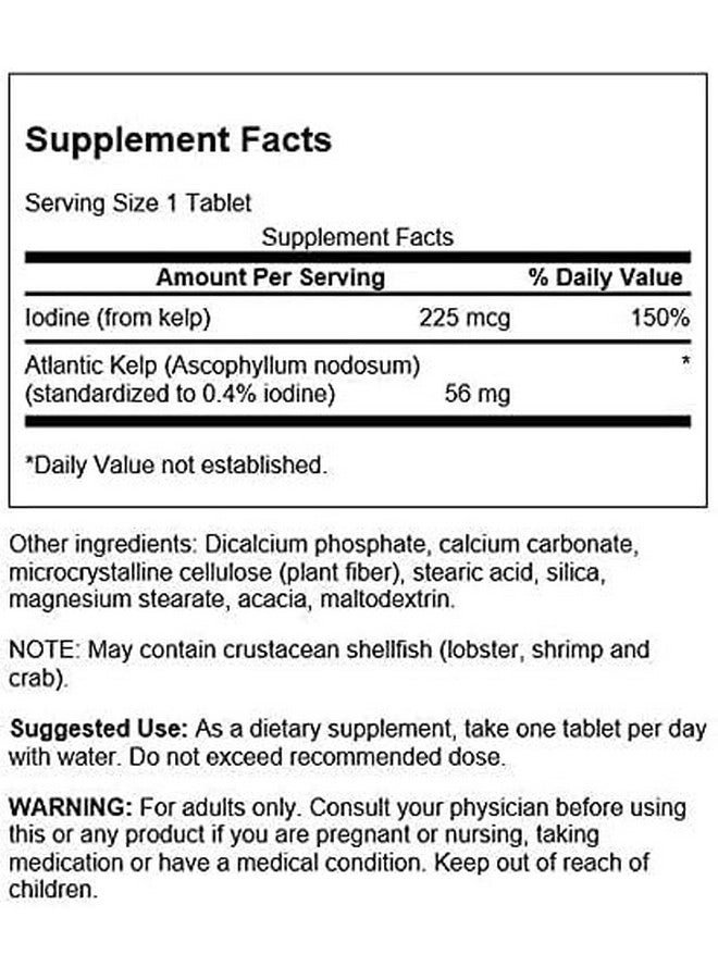 Swanson Premium Brand Kelp - Natural Iodine Source Supporting Thyroid Health - Mineral Supplement w/Iodine Source Standardized 0.4% - (250 Tablets, 225mcg Each) - Image 2