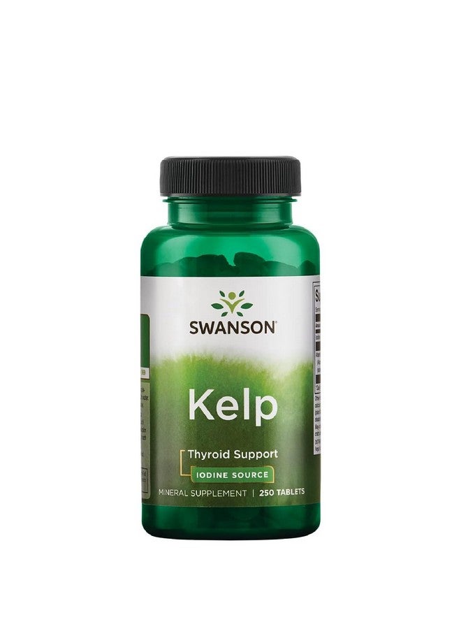 Swanson Premium Brand Kelp - Natural Iodine Source Supporting Thyroid Health - Mineral Supplement w/Iodine Source Standardized 0.4% - (250 Tablets, 225mcg Each) - Image 1