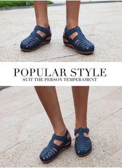 SIKETU Summer Hollow Out Retro Wedge Sandals Blue  - Image 3