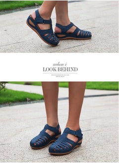 SIKETU Summer Hollow Out Retro Wedge Sandals Blue  - Image 2