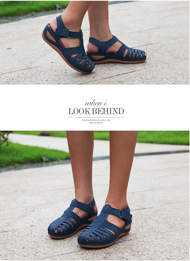 SIKETU Summer Hollow Out Retro Wedge Sandals Blue  - Image 2
