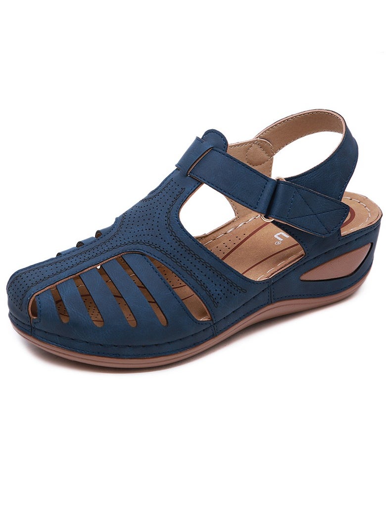 SIKETU Summer Hollow Out Retro Wedge Sandals Blue  - Image 1