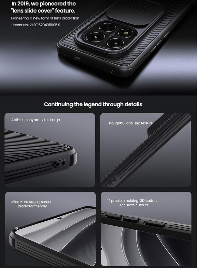 For Xiaomi Redmi Note 14 Pro+ 5G Case, Camera Lens Protection Slide Cover, TPU+PC Shockproof Bumper Back Cover, Anti-Fingerprint Mobile Phone Case, 14 Pro+ Slim Fit Protective Casing - Image 3