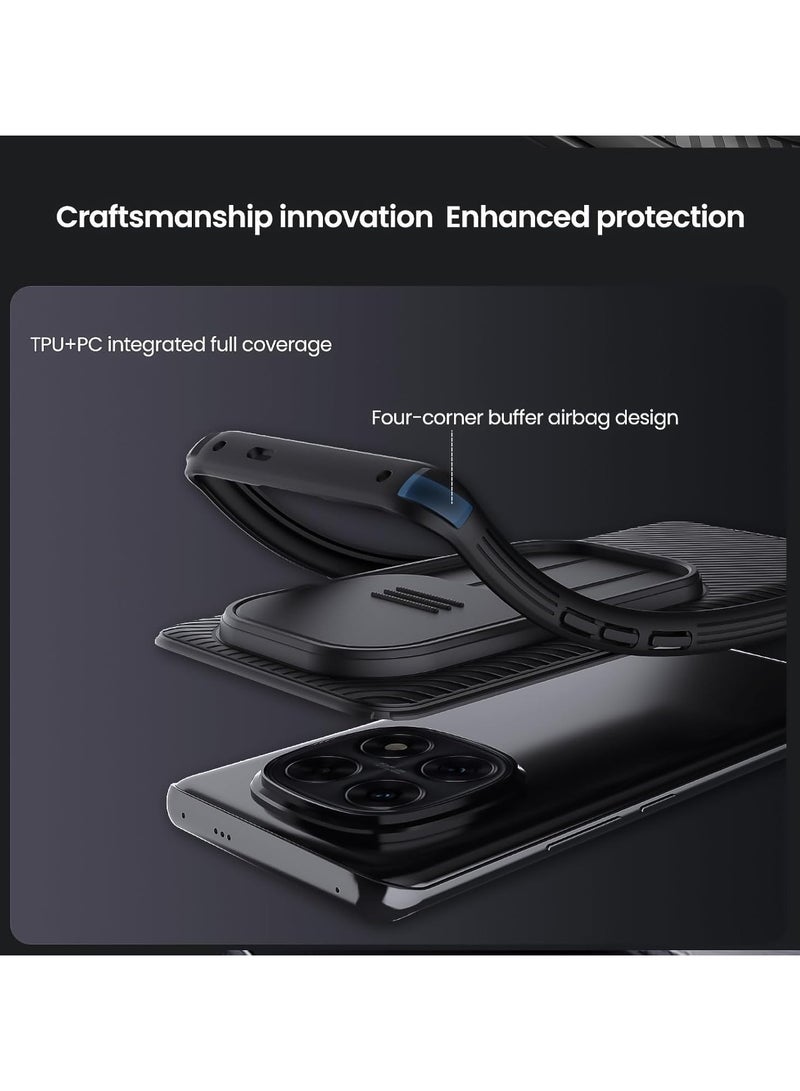 For Xiaomi Redmi Note 14 Pro+ 5G Case, Camera Lens Protection Slide Cover, TPU+PC Shockproof Bumper Back Cover, Anti-Fingerprint Mobile Phone Case, 14 Pro+ Slim Fit Protective Casing - Image 4