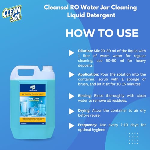 Cleansol RO Water Jar Cleaning Liquid Detergent | Deep Clean for Plastic & Steel Containers | Removes Oil, Grease & Deposits | Residue-Free & Safe for Water Storage - 5 Ltr - Image 5
