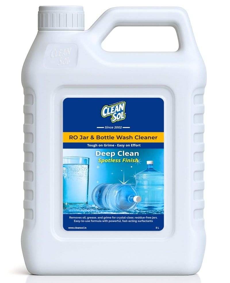 Cleansol RO Water Jar Cleaning Liquid Detergent | Deep Clean for Plastic & Steel Containers | Removes Oil, Grease & Deposits | Residue-Free & Safe for Water Storage - 5 Ltr - Image 1