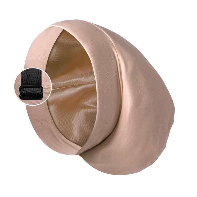 Blueelf Satin Bonnet Silk Lined Sleep Cap- Adjustable Hair Cover for Women Men Frizzy Hair Night Cap Patients Care Khaki - Image 1