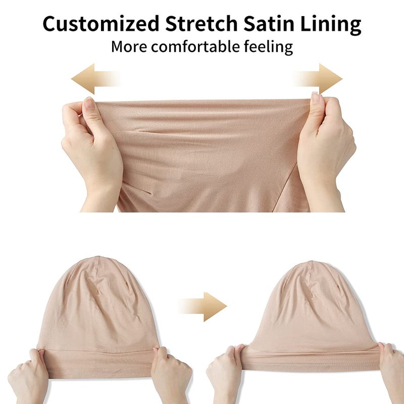 Blueelf Satin Bonnet Silk Lined Sleep Cap- Adjustable Hair Cover for Women Men Frizzy Hair Night Cap Patients Care Khaki - Image 5