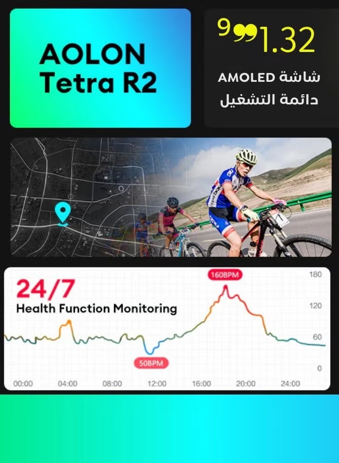 AOLON Tetra R2 Smart Watch Original 100 exercise modes Men Sports Fitness Tracker Bluetooth Call Black - Image 2
