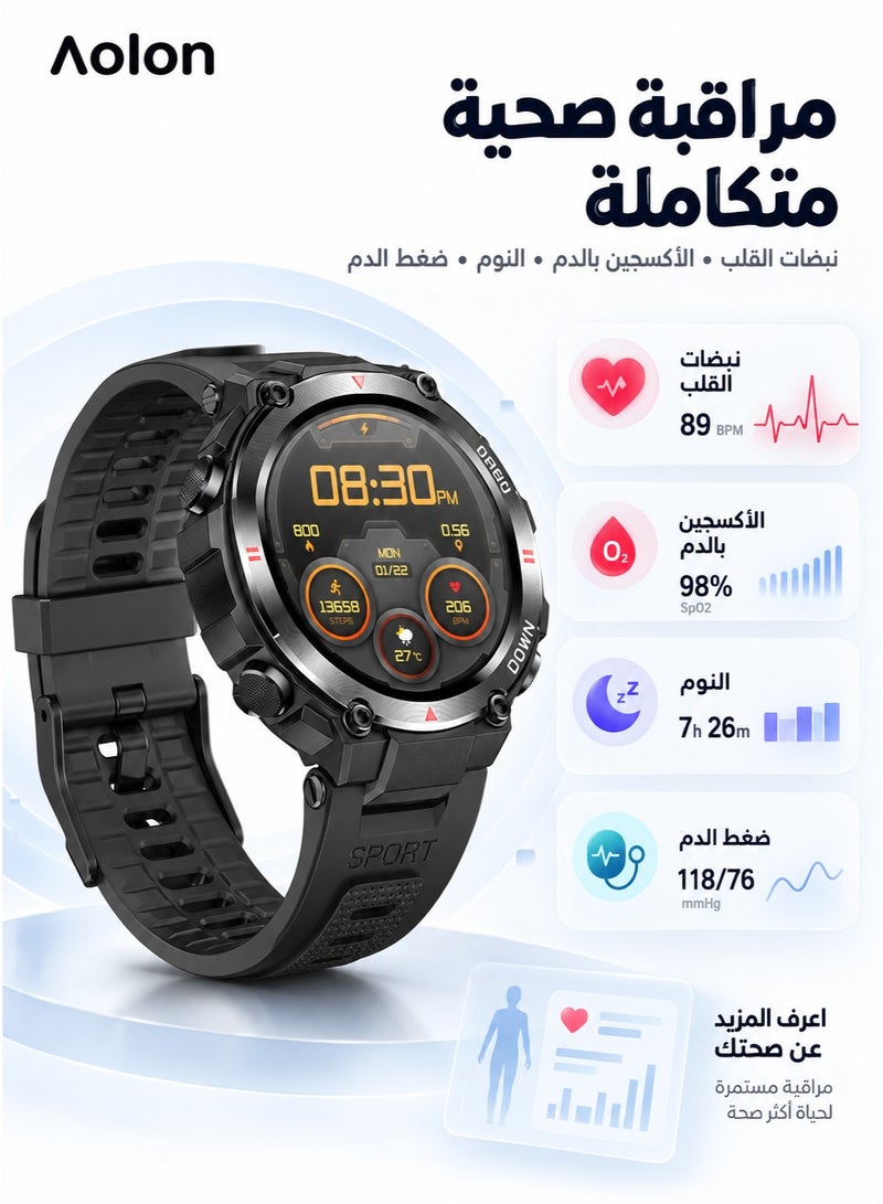AOLON Tetra R2 Smart Watch Original 100 exercise modes Men Sports Fitness Tracker Bluetooth Call Black - Image 1