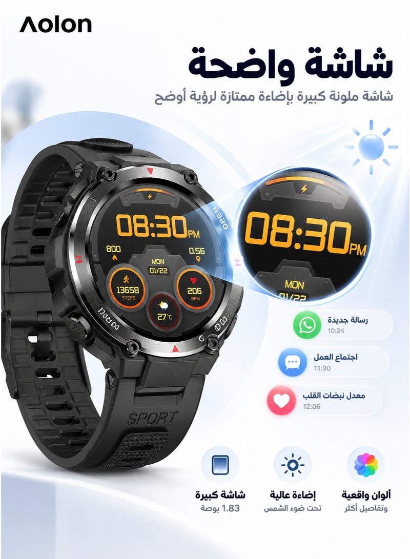 AOLON Tetra R2 Smart Watch Original 100 exercise modes Men Sports Fitness Tracker Bluetooth Call Black - Image 3
