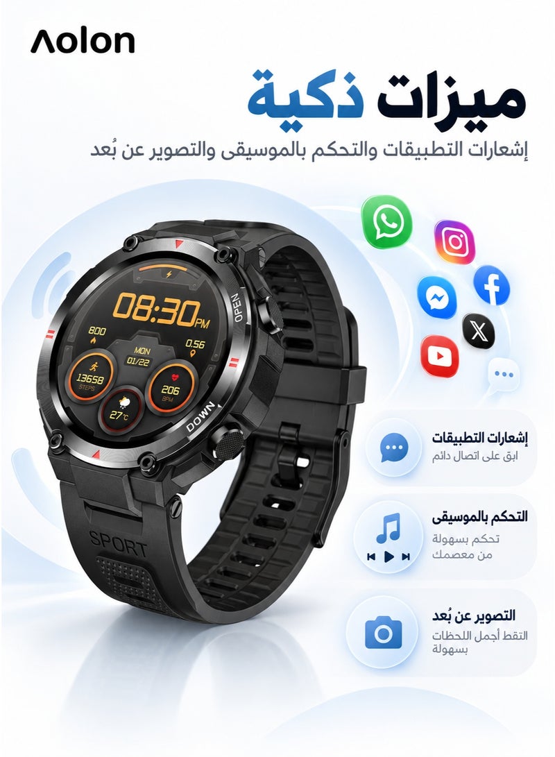 AOLON Tetra R2 Smart Watch Original 100 exercise modes Men Sports Fitness Tracker Bluetooth Call Black - Image 4