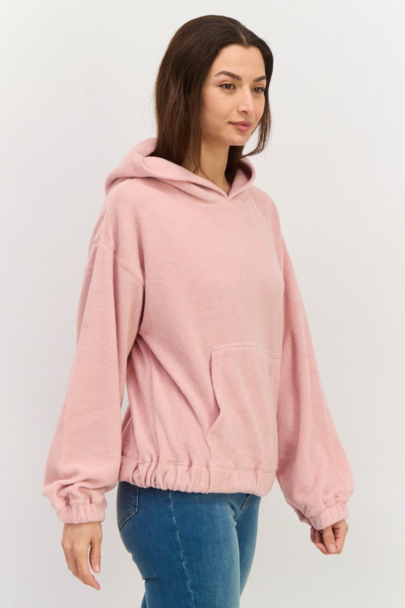 NIA Women Fleece Long Sleeve Hooded Sweatshirt, Pink - Image 3