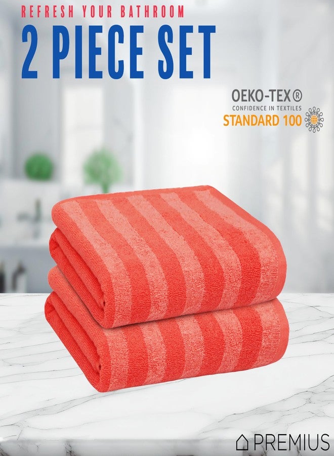 PREMIUS 2 Pack Stripes 100% Cotton Yarn Dyed Hand Towel, Coral, 16x28 Inches - Image 3