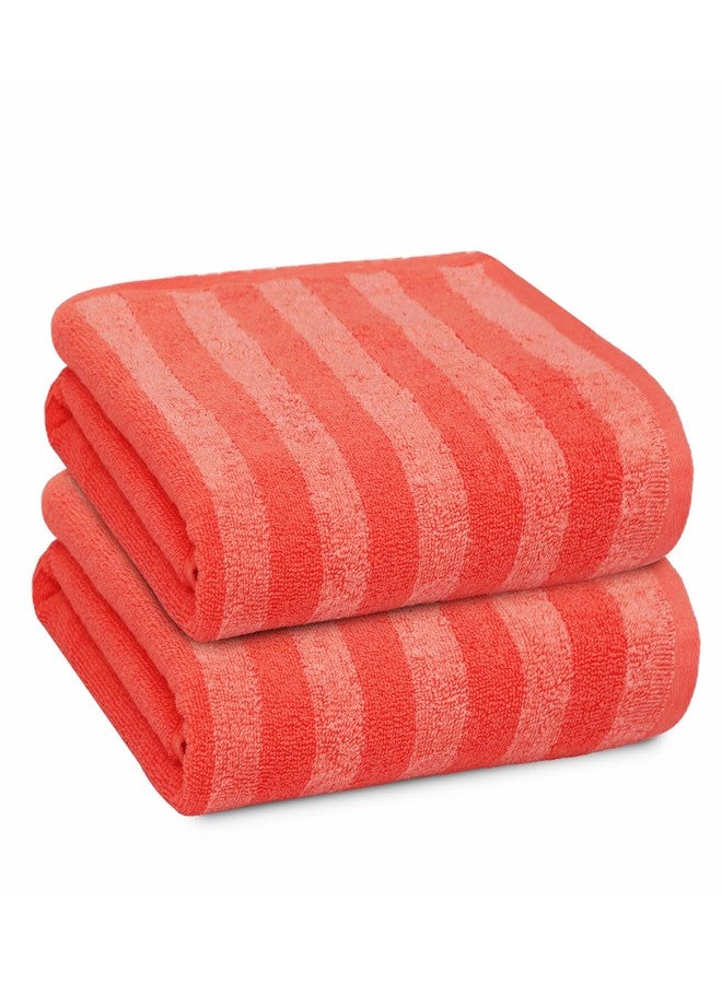 PREMIUS 2 Pack Stripes 100% Cotton Yarn Dyed Hand Towel, Coral, 16x28 Inches - Image 1