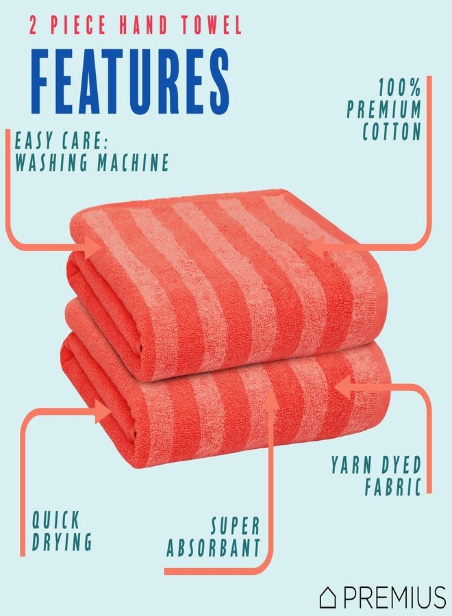 PREMIUS 2 Pack Stripes 100% Cotton Yarn Dyed Hand Towel, Coral, 16x28 Inches - Image 2