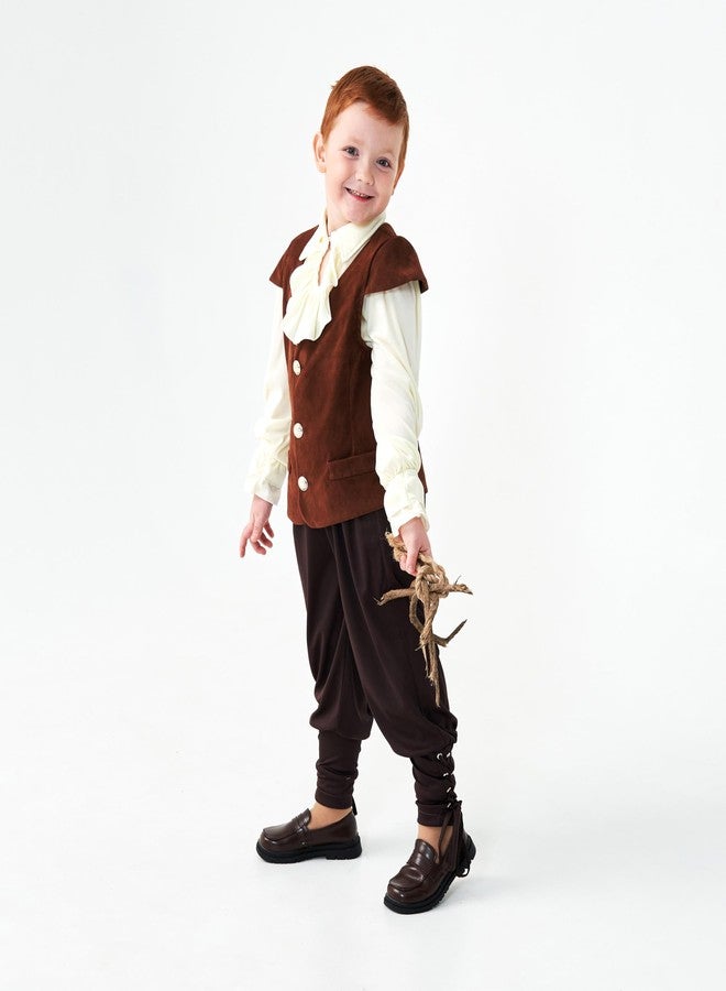 GRAJTCIN Medieval Renaissance Faire Costume Pirate Vest for Boys Lace-up Steampunk Gothic Waistcoat Viking Tunic Vest Brown S - Image 3